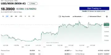 Captura Gráfica Comportamiento Peso Mexicano vs Dólar (Fuente: Yahoo Finanzas)